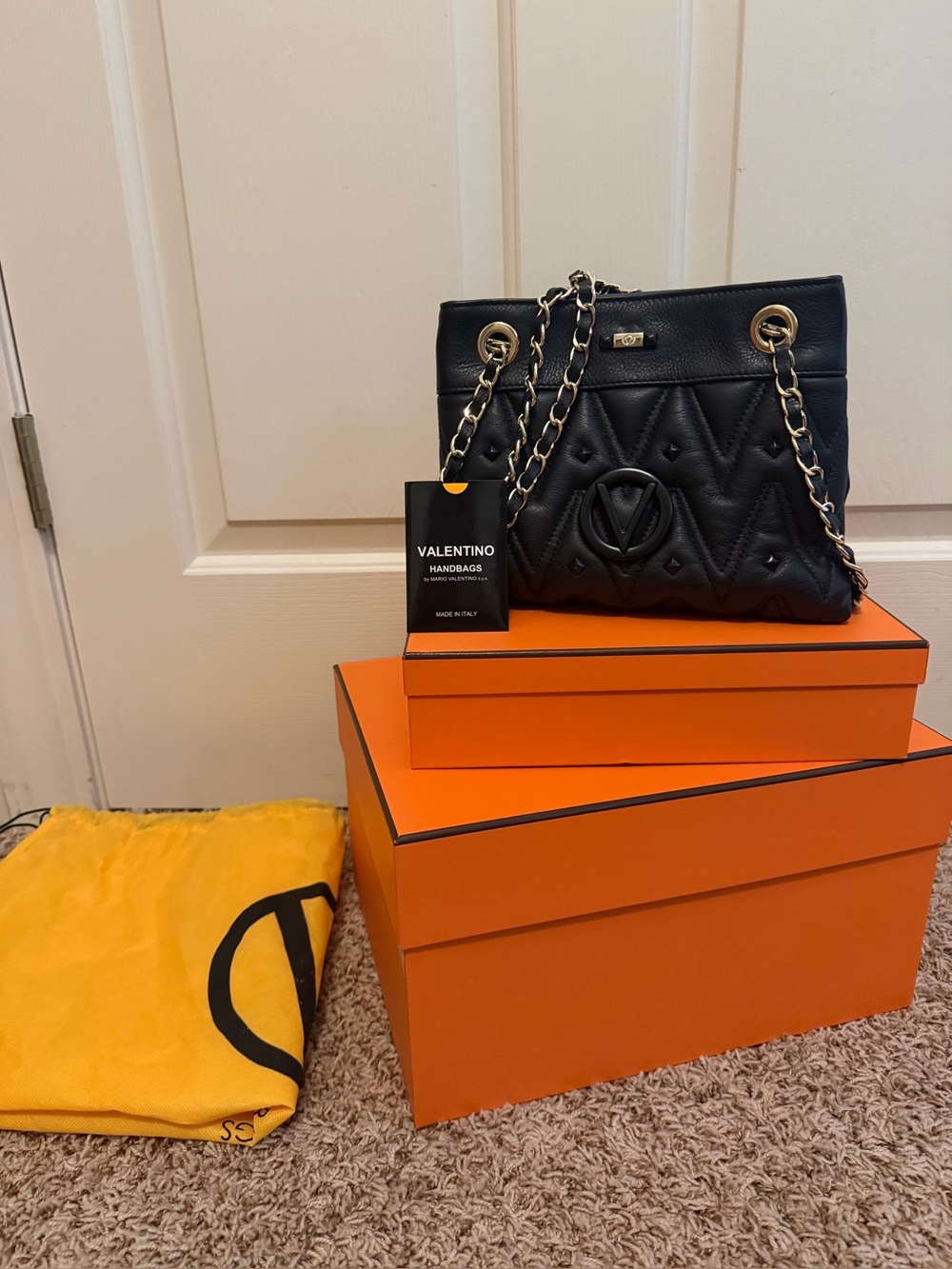 Valentino by Mario Valentino Black Quilted Chain-Handle Women's Tote